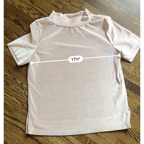 Anthropologie Krisha Velvet Mock Neck Short Sleeve Top Light Pink Blush Women S - Picture 6 of 8